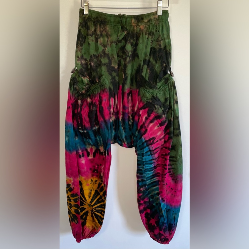 New Tie Dye Harem Pants Low Crotch Cotton Side Pockets
